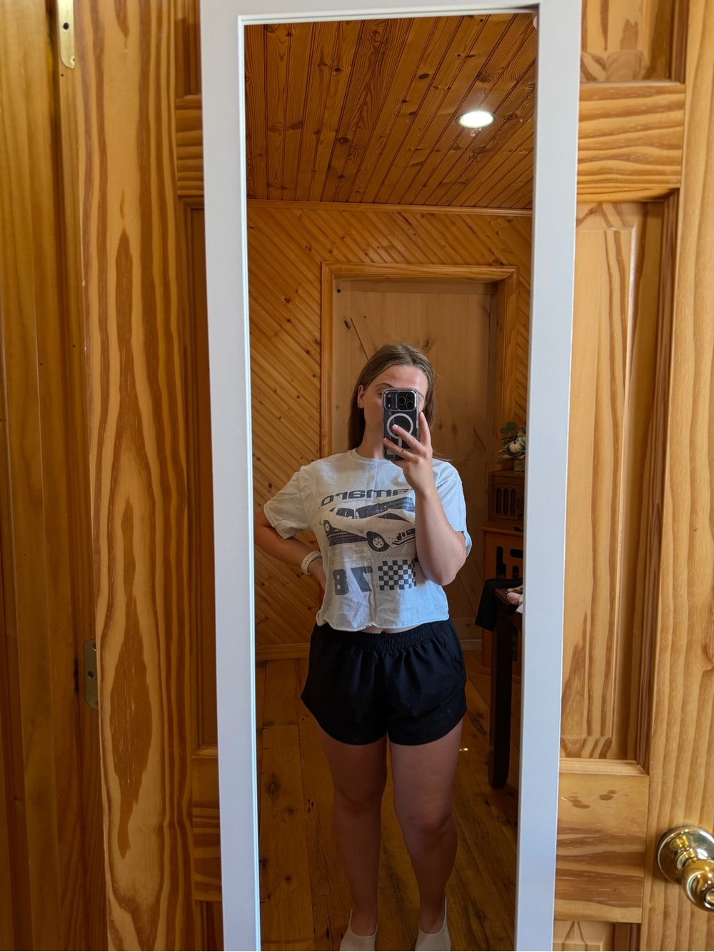 White Racing Graphic Cropped Tee - Women